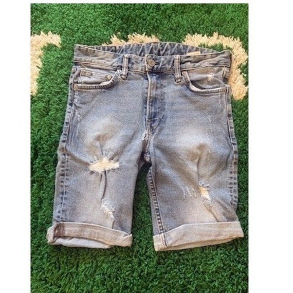 &Denim  Slim Fit Distressed Ripped Denim Shorts Light Wash Blue Size 29